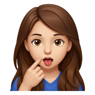 Emoji Fille cheveux long et brun yeux brun avec un doigt dans la bouche comme le truc baka sticker
