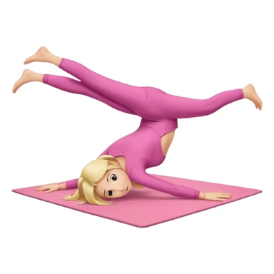 A fair-haired girl in a pink suit does a back bridge on a mat. two legs and a bridge to the other side.the feet are on the mat, the back is arched inward and the hands are stretched towards the legs sticker