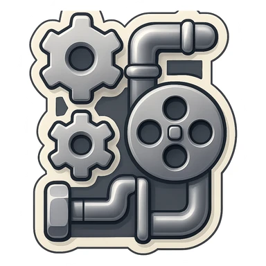 Abstract greyscale card back with overlapping mechanical parts, gears, and pipes in emoji style, no recognizable symbols, only grey tones. sticker