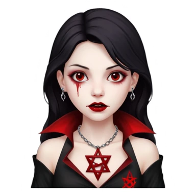 make a vampire with blood in mouth and a pentagram in necklace in a black wall sticker