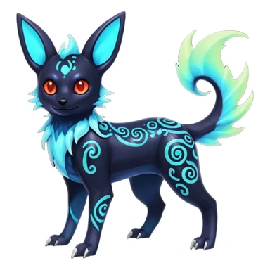 Shiny Fiery Dark Ugly Evil Realistic Glowing Eldritch Horror Cool Edgy Badass Emo Glorious Demonic Batty Punky Aural Iridescent Fluorescent Bioluminescent Umbreon-Amaura-Salandit-Litten-Flareon-Fakémon-fusion (full body) with intricate pattern markings sticker