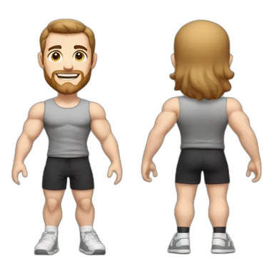 Full height Actively gesturing with hands Pale skinned Fit Man With the biceps and brown hair in dark gray Sleeveless Mike, black oversize sports shorts, watch and white Sneakers sticker