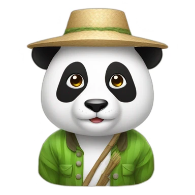 panda with rice farmer hat sticker