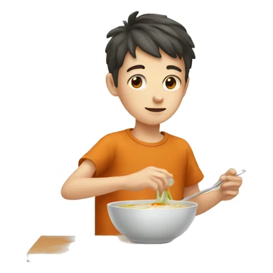 white kid making small bowl of soup sticker