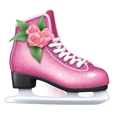Pink glitter ice skates with hearts and flowers  sticker