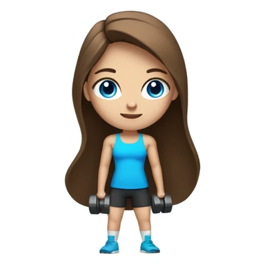 girl with long brown hair,  bright blue eyes, lifting weights sticker