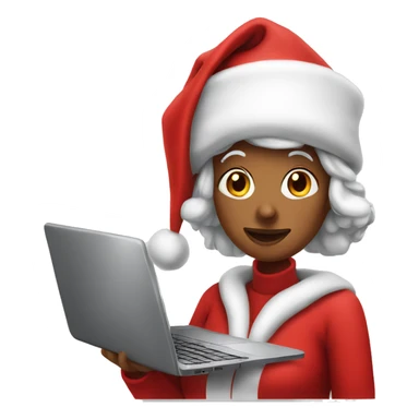 Mrs clause working at laptop sticker
