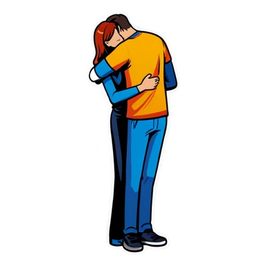 One man supports the back of a standing woman sticker