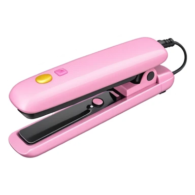 A baby pink  Hair straightener in iOS emoji style, 3D icon, plastic texture, soft reflection, minimalist design. sticker