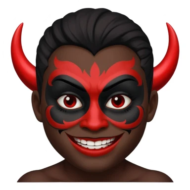 evil person with devilish smile and black face sticker