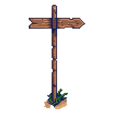 weathered wooden signpost at a forked path sticker