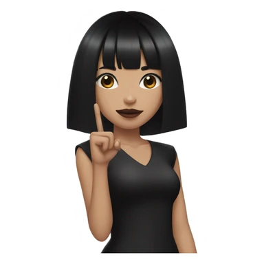 Goth girl with v shaped bangs, black hair of medium length, brown eyes, holding up a middle finger   sticker