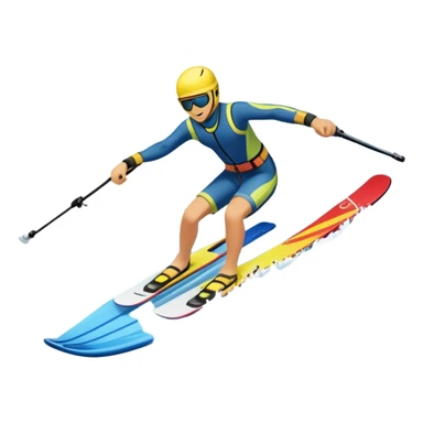 An icon featuring a close-up collage of water skis, splashing water across the surface. The design highlights the motion of the skis cutting through the water. Transparent background emphasizes the thrill of water skiing. sticker