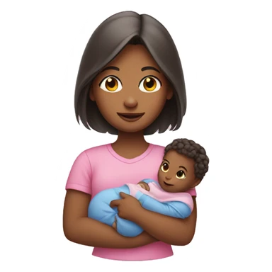 girl with pink shirt holding a baby  sticker