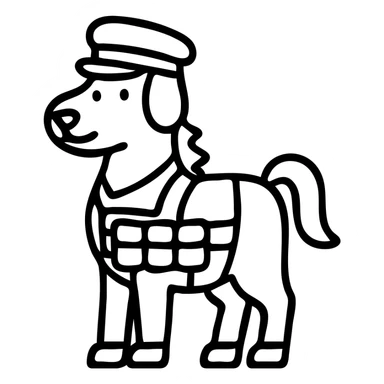 A whimsical horse with a dog's face wearing a soldier's hat and military gear sticker