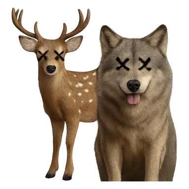 Add cartoon X's to the eyes, matching the style and position of the X's on the deer. Make sure all X's are identical and keep the background transparent. Do not change anything else. sticker