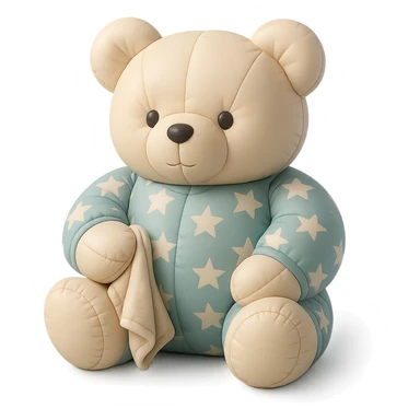 teddy bear in star-patterned pajamas holding a small blanket, cushion style sticker