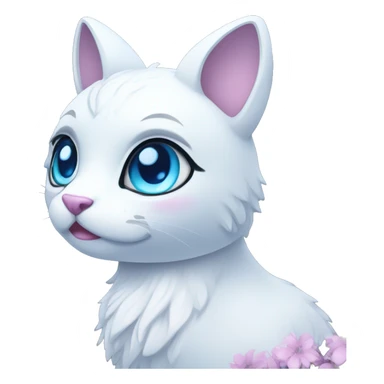 Edgy Cute Cool Kawaii gorgeous sparkly ethereal white fantasy animal with blue eyes sona with flowers and butterflies sticker
