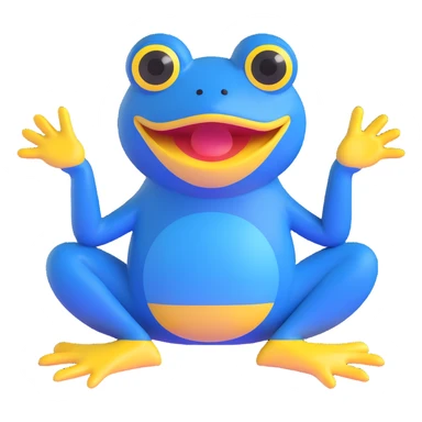 blue frog, sitting pose, exaggerated yellow mouth, wide eyes, cute and silly, appealing to children, no accessories sticker