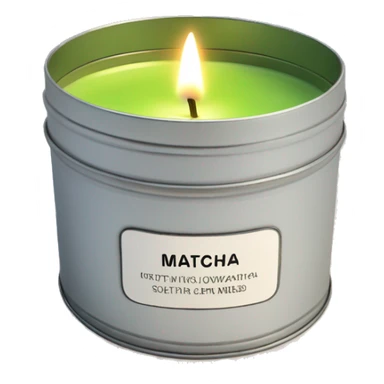 small pretty matcha scented candle in silver tin with label realistic sticker