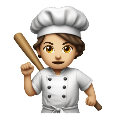 angry brunette chef in chef hat holding a baseball bat ready to swing sticker