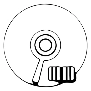 A CD disc in a black filled icon style, with a barcode. sticker