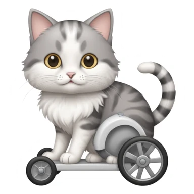 disabled grey and white small cat using a mobility wheel aide for cats sticker