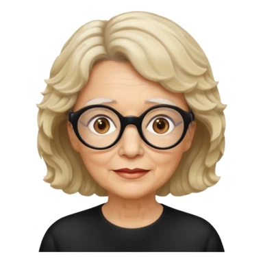 woman 70 years old, short blonde weavy hair, brown eyes and round dark glasses sticker
