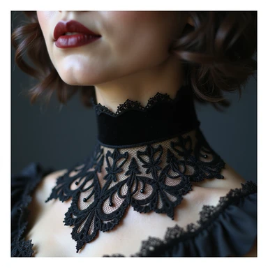 photorealistic gothic choker with lace and velvet details, variation 1 sticker