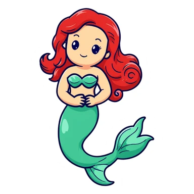 Ariel mermaid princess with red hair and green tail sticker