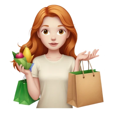 Beautiful Shopping ginger girl pink cheeks long hair holding bags cream shirt sticker