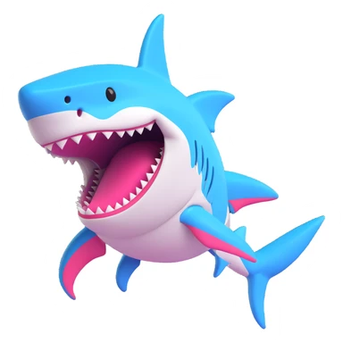 3D cartoon style emoji of a shark, video game inspired, the shark looks like it's buzzing or glitching, cheerful and animated sticker