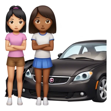 two asian girls black broken car sticker
