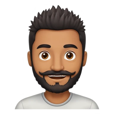 brown dad with slighlty grey bushy beard with brown skin and brown eyes and spiky black hair with a black moustache smiling sticker