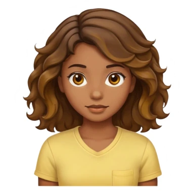  a kinda brown skin girl with brown wavy hair with highlights with brown eyes with a light yellow shirt sticker