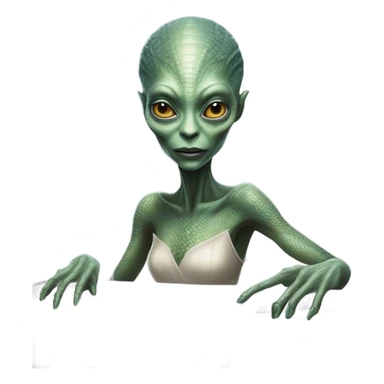 a Reptilian alien woman, play a piano sticker