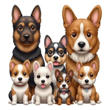1 german shephard, 1 bulldog, 1 poodle, 1 husky, 1 dachshund sticker