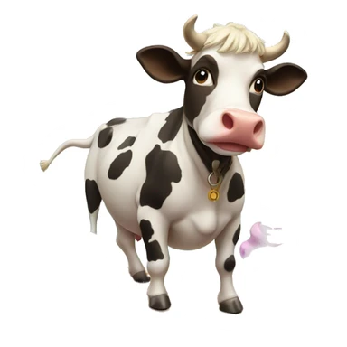 Cow surfing on a beach and eating an icecream sticker