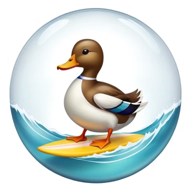 A large glass sphere with a surfing duck inside sticker
