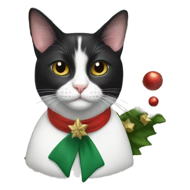 tuxedo cat wearing a christmas wreath sticker