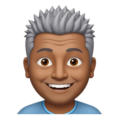 50 yr old indian man, dark skin, grey hair, big smile, white teeth, chubby, no moustache, clean shaven, spiky hair, bindy sticker