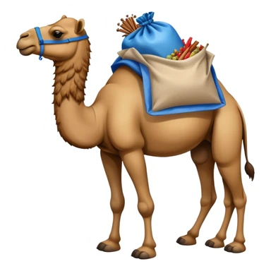 a camel with a blue sack with spices on his back sticker