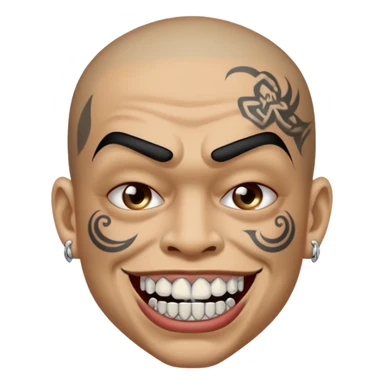 grimacing face emoji with an iced out grille on his teeth and face tattoos in a gangster style sticker