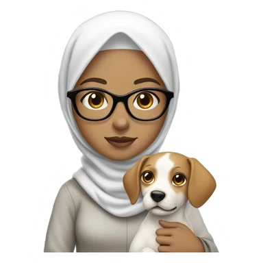 White hijab girl with white skin color, and with glasses on holding a dog sticker
