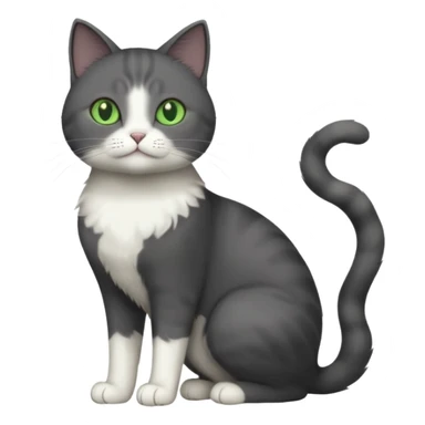 full body view of beautiful female solid dark grey cat with green eyes, white toes and white patch on chest sticker