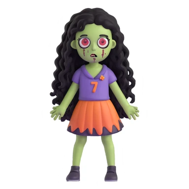 girl zombie with black long curly hair, emo style sticker