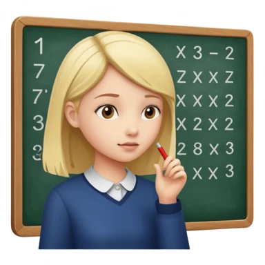 girl solving math problem on the board, side view. sticker