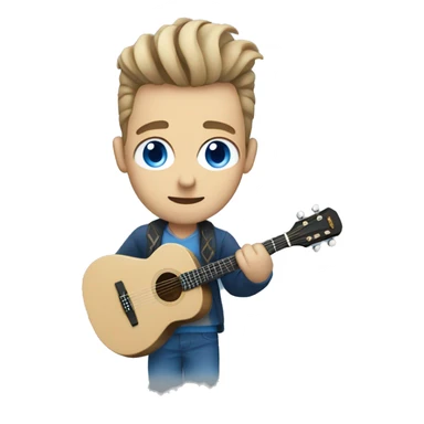 a white with blue eyes man wearing cardigan with a manbun playing guitar sticker