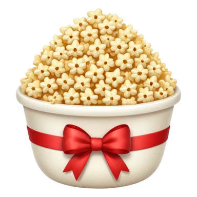 popcorn in white bowl with bow sticker