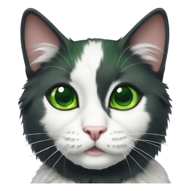 fluffy tuxedo cat with green eyes and green collar sticker